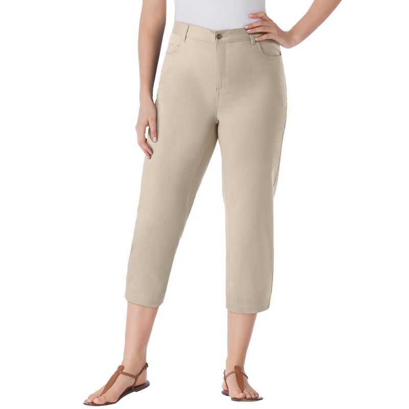 ウーマン ウィズイン レディース ボトムス カジュアルパンツ プラスサイズ デニム キャップ Woman Within Plusize Perfect 5-Pocket Back-Elastic Denim Capri Natural Khaki カーキ｜ReVida 店