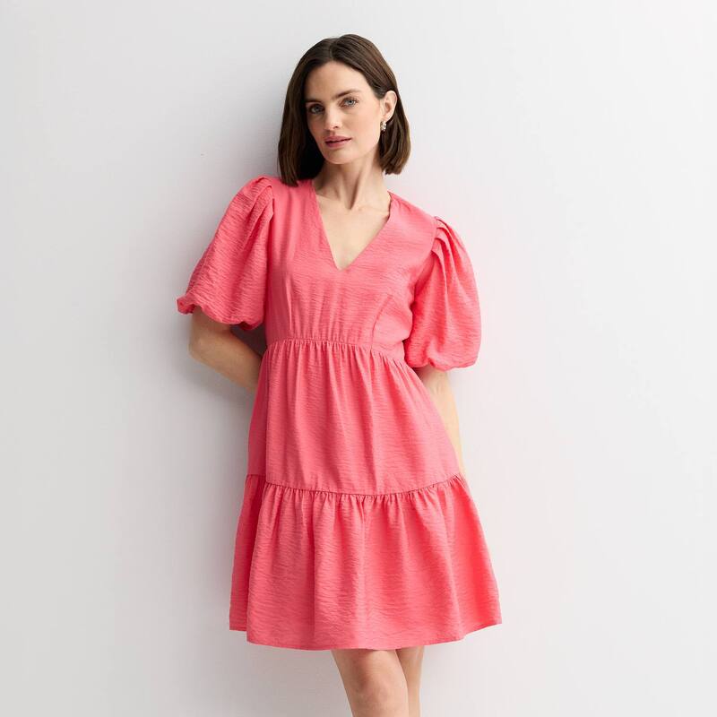 ナインウェスト レディース トップス 衣装 プチ Petite Nine West Bubble Sleeve Babydoll Dress Coral Vista コーラル