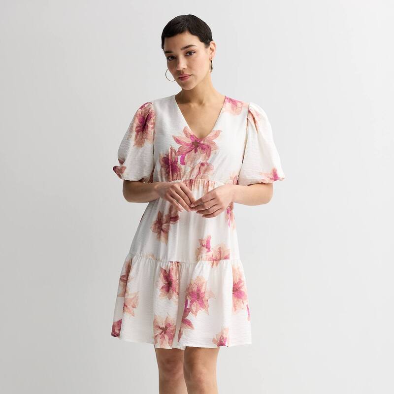 ナインウェスト レディース トップス 衣装 プチ Petite Nine West Bubble Sleeve Babydoll Dress Ivory Anita Blooms 象牙色