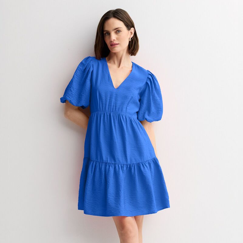 ナインウェスト レディース トップス 衣装 プチ Petite Nine West Bubble Sleeve Babydoll Dress Nicole Blue 青み
