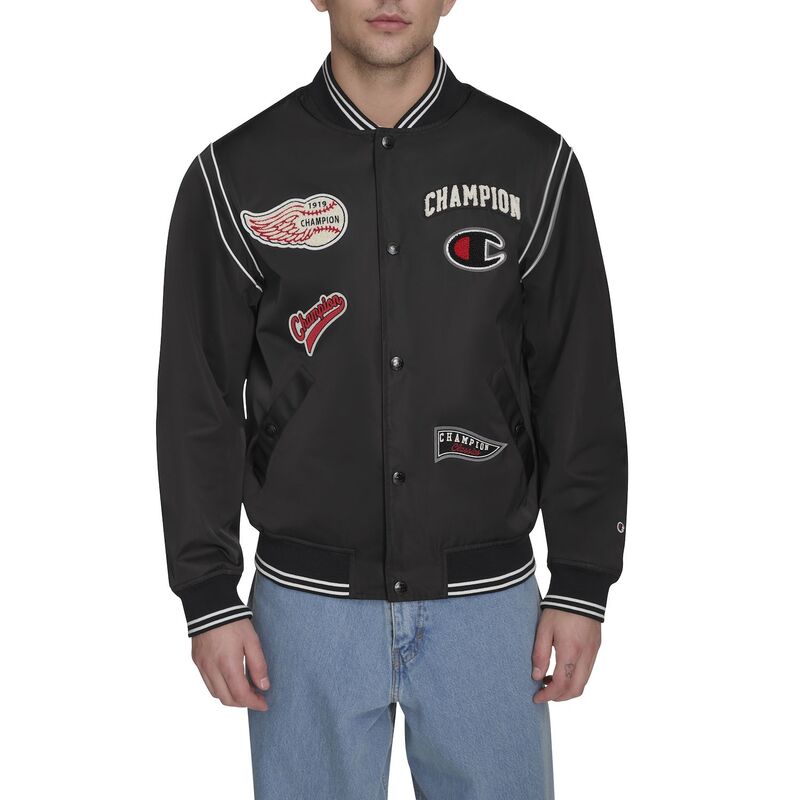 チャンピオン レディース アウター ジャケット・ブルゾン Men Champion Varsity Patch Bomber Jacket Black ブラック