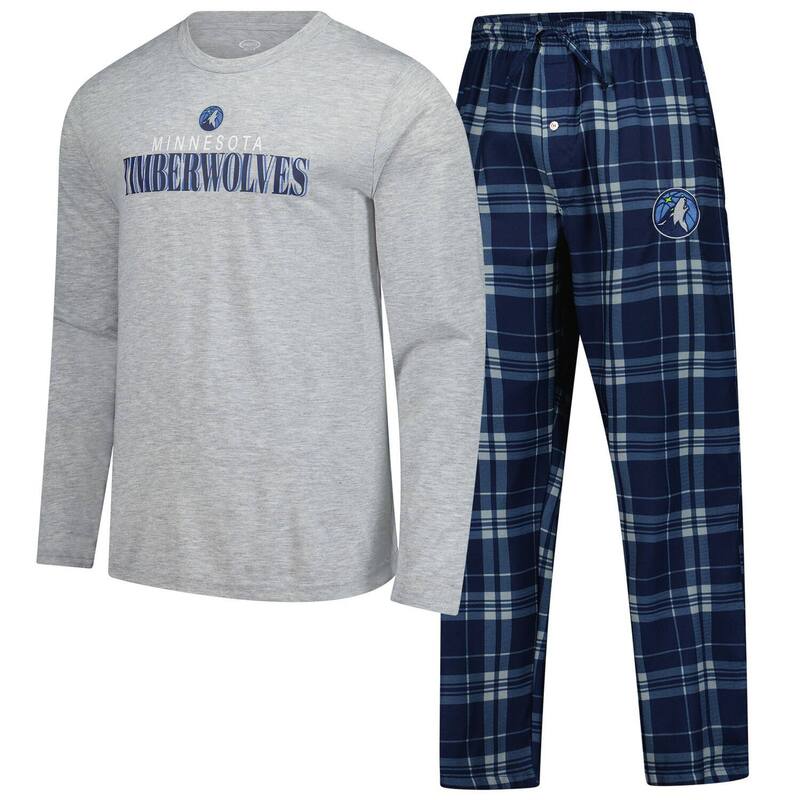 アンブランデッド レディース アンダーウェア ナイトウェア Tシャツ Unbranded Men's Conceptsport Navy Minnesota Timberwolves Regulate Long Sleeve T-Shirt & Plaid Pant Set Mtw Navy ネイビー|ReVida 店