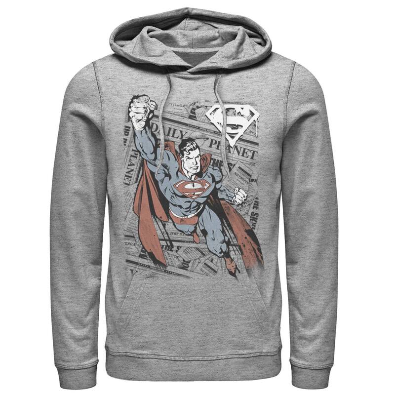 アニメ文字記号 レディース トップス プルオーバー パーカー Licensed Character Men\u0027s DComicsuperman Daily Planet Background Poster Hoodie Athletic Heather ギョリュウモドキ