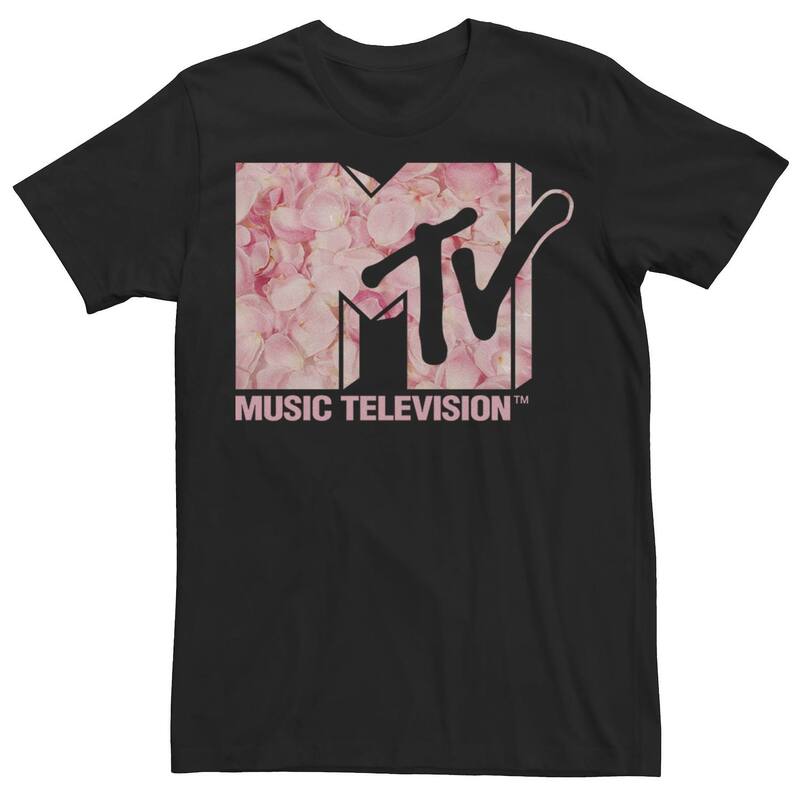 アニメキャラクター レディース トップス Tシャツ ロゴ Licensed Character Men's MTV Music Television Pink Rose Petalogo Tee Black ブラック