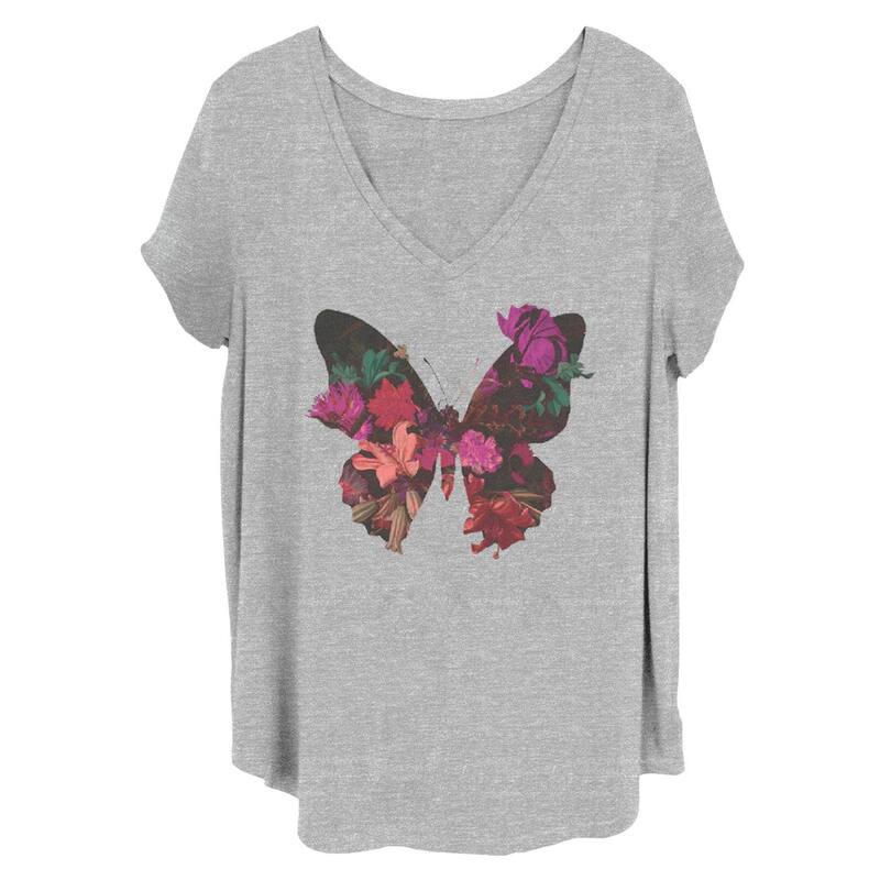 アンブランデッド レディース トップス Tシャツ フラワー柄 フラワー Unbranded Juniors' Floral Butterfly Center Tee Heather Gray グレー