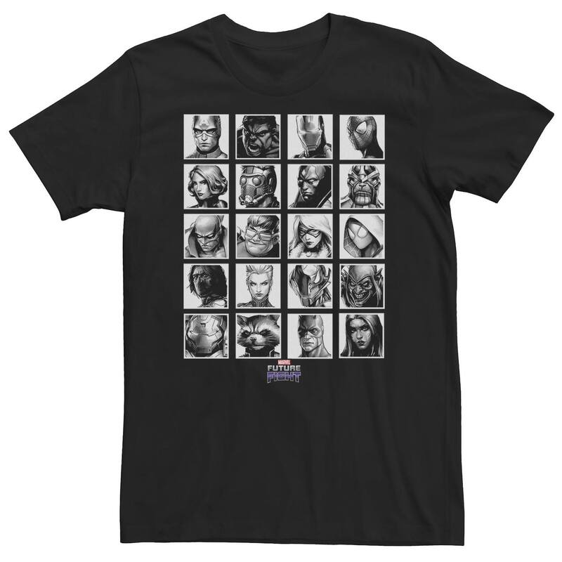 マーベル レディース トップス Tシャツ トール Big & Tall Marvel Future Fight Black White Portraits Tee Black ブラック