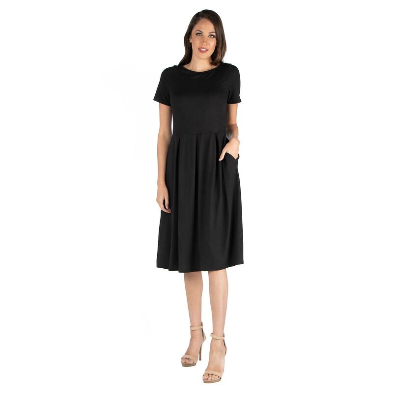24 セブンコンフォート レディース トップス ワンピース ミディ Women's 24seven Comfort Apparel Short Sleeve Midi Dress with Pockets Black ブラック｜ReVida 店
