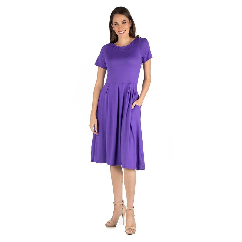 24 セブンコンフォート レディース トップス ワンピース ミディ Women's 24seven Comfort Apparel Short Sleeve Midi Dress with Pockets Lilac ライラック|ReVida 店