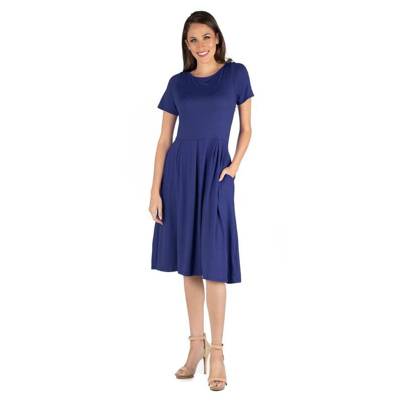 24 セブンコンフォート レディース トップス ワンピース ミディ Women's 24seven Comfort Apparel Short Sleeve Midi Dress with Pockets Navy ネイビー|ReVida 店