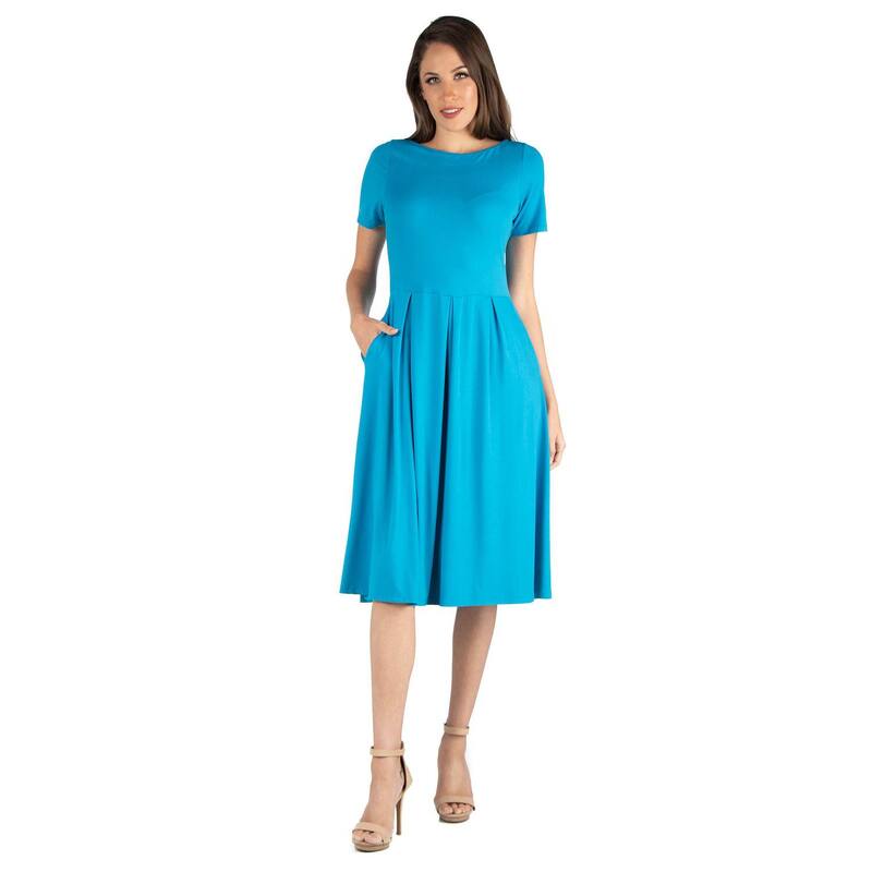 24 セブンコンフォート レディース トップス 衣裳 midi Women\u0027s 24seven Comfort Apparel Short Sleeve Midi Dress with Pockets Turquoise 藍緑色