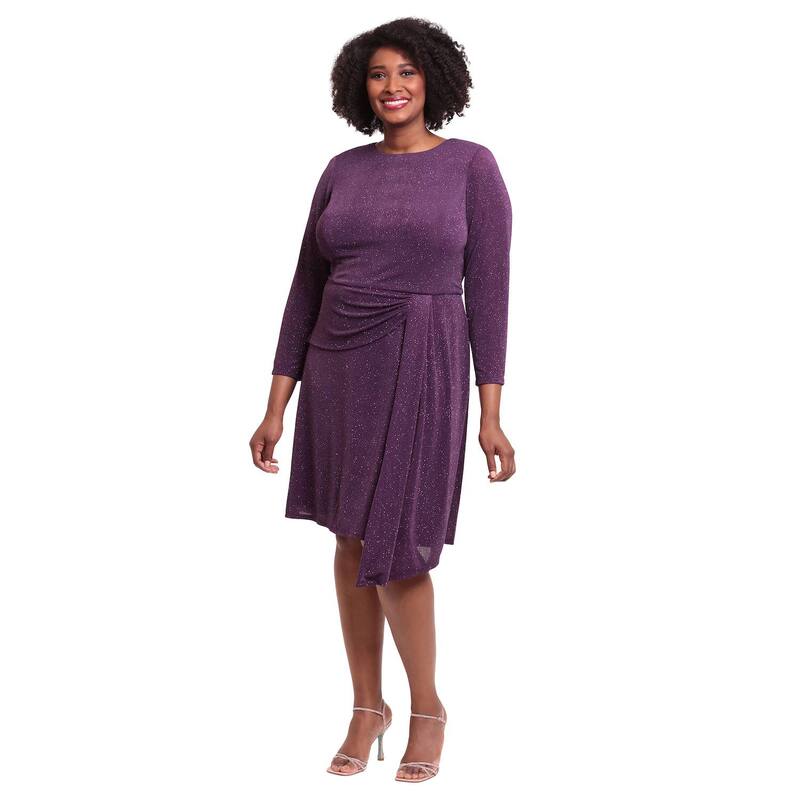 ロンドンタイムス レディース トップス ワンピース ドレープラスサイズ スカート Plusize London Timesparkly Long Sleeve Drape Skirt Dress Purple パープル 25,060円
