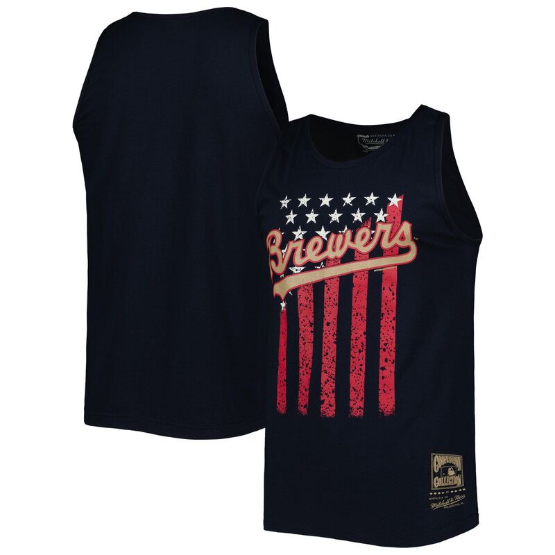 ミッチェル&ネス レディース トップス Tシャツ Men's Mitchell & Ness Navy Milwaukee Brewers Cooperstown Collection Stars and Stripes Tank Top Brw Navy ネイビー｜ReVida 店