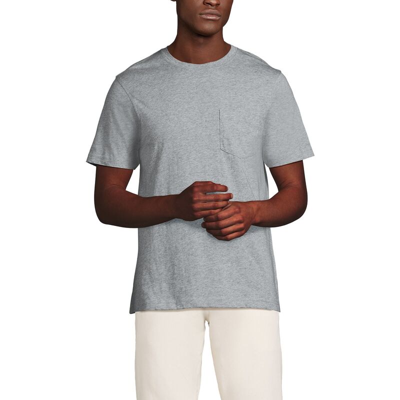 ランズエンド レディース トップス Tシャツ Men's Lands' End Supima Pocketee Gray Marble Heather グレー