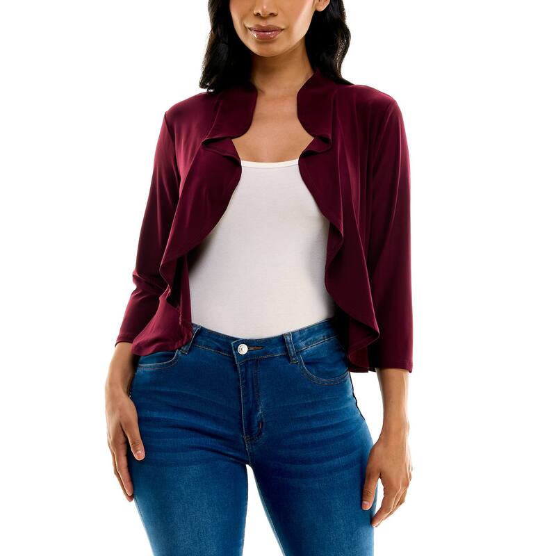 ニナレオナルド レディース トップス ワンピース フリル カーディガン クロップド Women's Nina Leonard Ruffle Front Cropped Cardigan Deep Wine ワイン