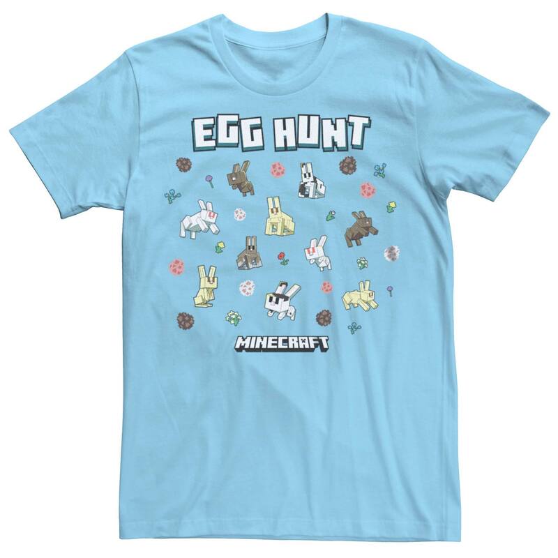 アニメキャラクター レディース トップス Tシャツ グラフィック Licensed Character Men's Minecraft Easter Egg Hunt Rabbit Graphic Tee Light Blue ブルー