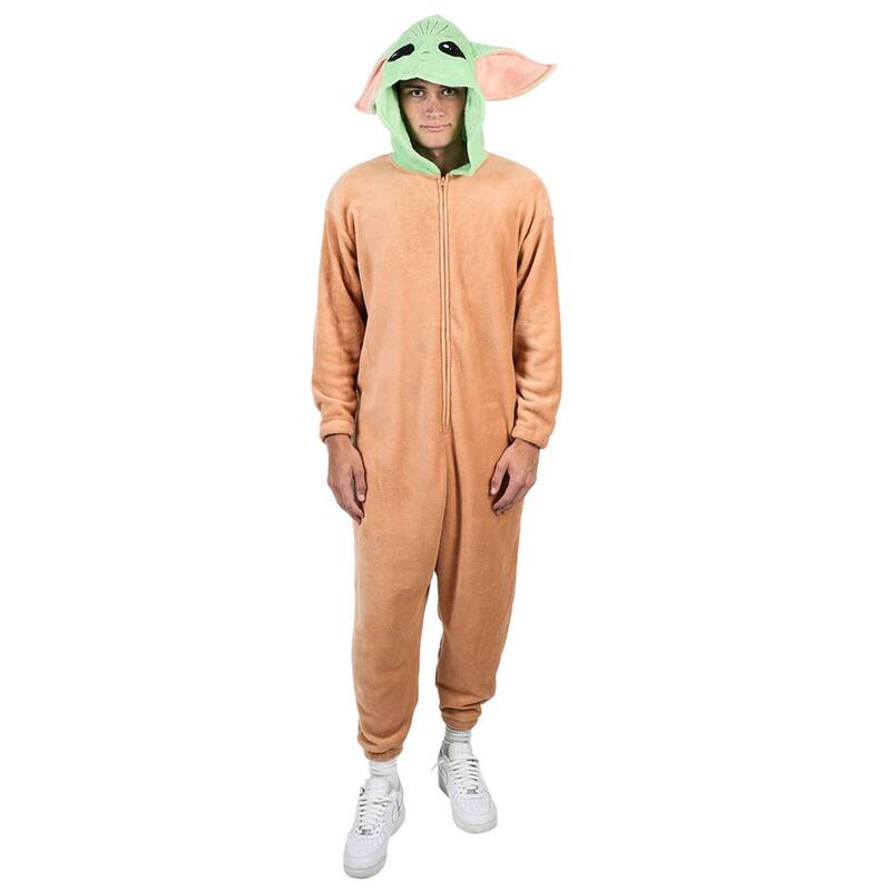 アニメキャラクター レディース アンダーウェア ナイトウェア Licensed Character Men'star Wars The Mandalorian Babyoda Hooded Union Suit Brown ブラウン