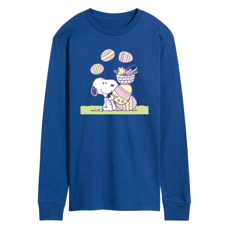 アニメキャラクター レディース トップス Tシャツ グラフィック Licensed Character Men's Peanuts Easter Comic Long Sleeve Graphic Tee Blue ブルー
