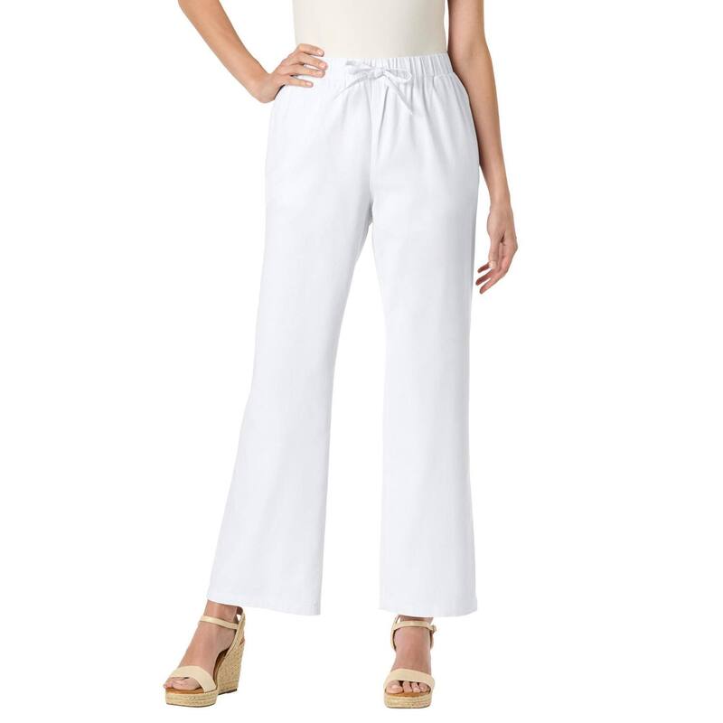 ウーマン ウィズイン レディース ボトムス カジュアルパンツ プラスサイズ トール デニム Woman Within Plusize Tall Wide-Leg Drawstring Denim Pants White ホワイト|ReVida 店