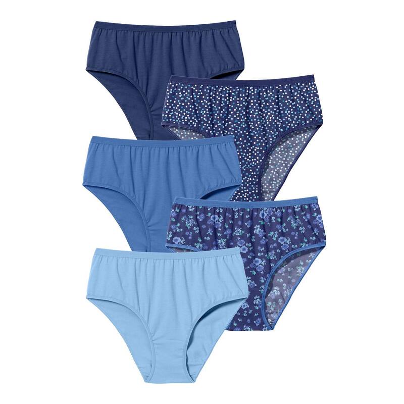 コンフォート チョイス レディース アンダーウェア パンツ プラスサイズ コットン Comfort Choice Plusize Hi-Cut Cotton Brief 5-Pack Evening Blue Dot Pack ブルー