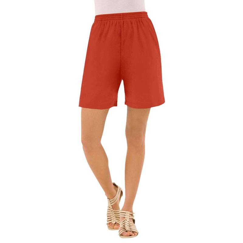 ロアマンズ レディース ボトムス ハーフパンツ・ショーツ プラスサイズ プチ ニット Roaman's Women's Plusize Petite Plusize Soft Knit Pull-On Short Coppered レッド