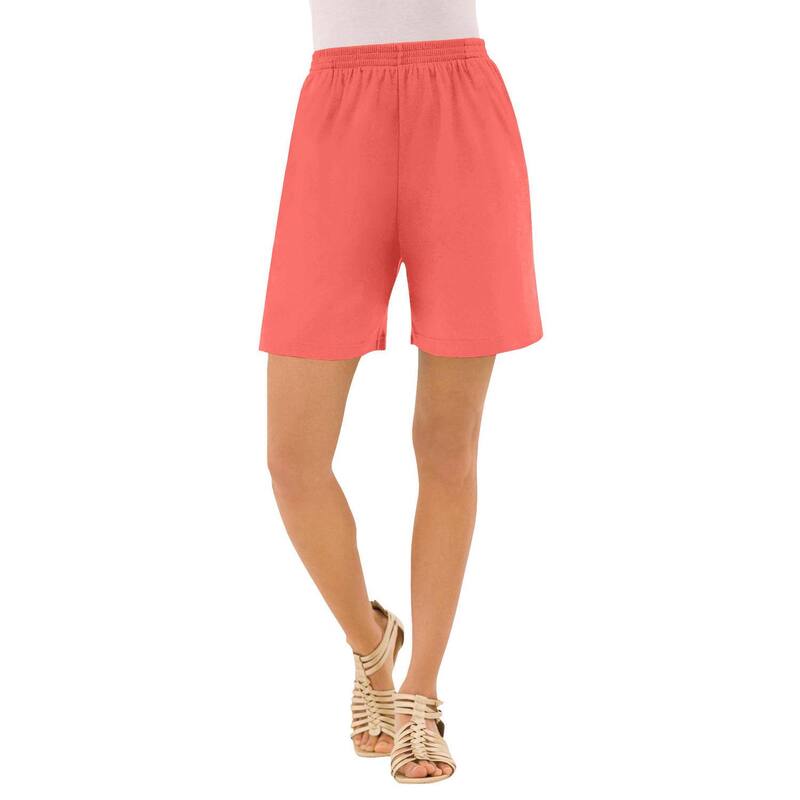 ロアマンズ レディース ボトムス ハーフパンツ・ショーツ プラスサイズ プチ ニット Roaman's Women's Plusize Petite Plusize Soft Knit Pull-On Short Sunset Coral コーラル