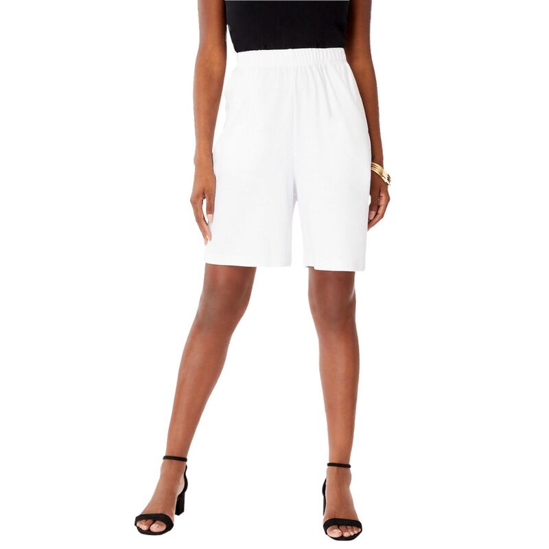 ロアマンズ レディース ボトムス ハーフパンツ・ショーツ プラスサイズ プチ ニット Roaman's Women's Plusize Petite Plusize Soft Knit Pull-On Short White ホワイト