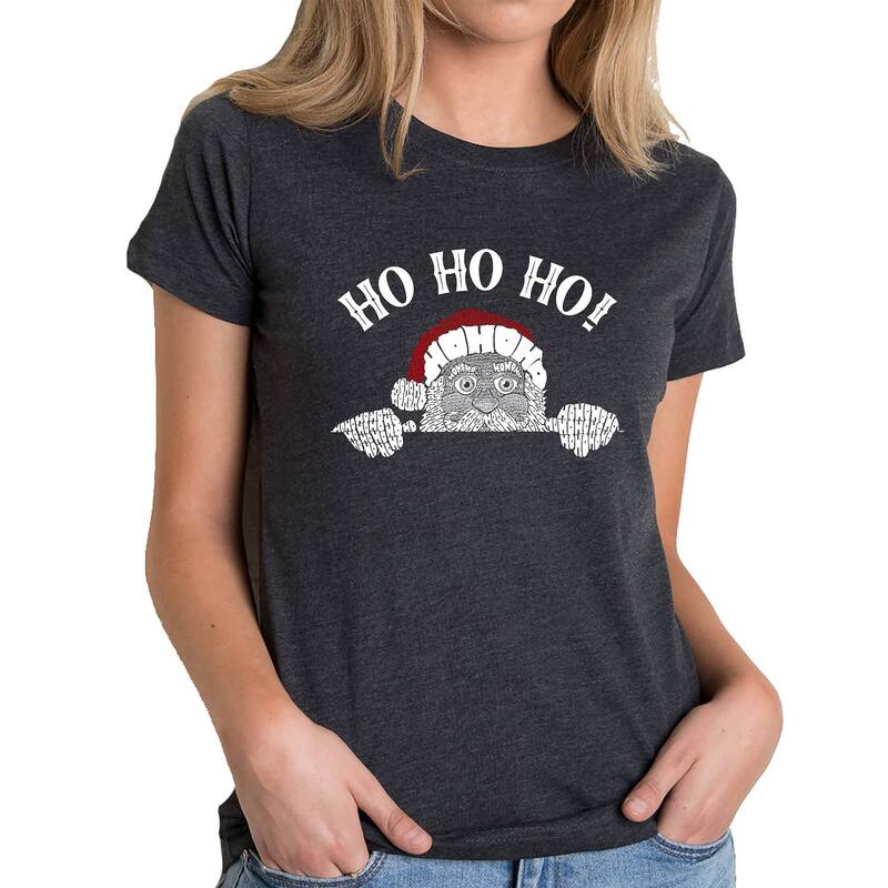 エルエーポップアート レディース トップス Tシャツ LA Pop Art Peeking Santa - Women's Premium Blend Word Art-Shirt Black ブラック