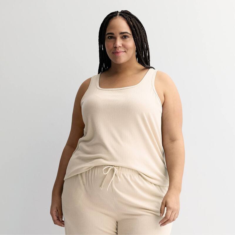 ソノマ レディース アンダーウェア ナイトウェア プラスサイズ リブ Plusize Sonoma Goods For Life Ribbed Pajama Tank White Oak ホワイト