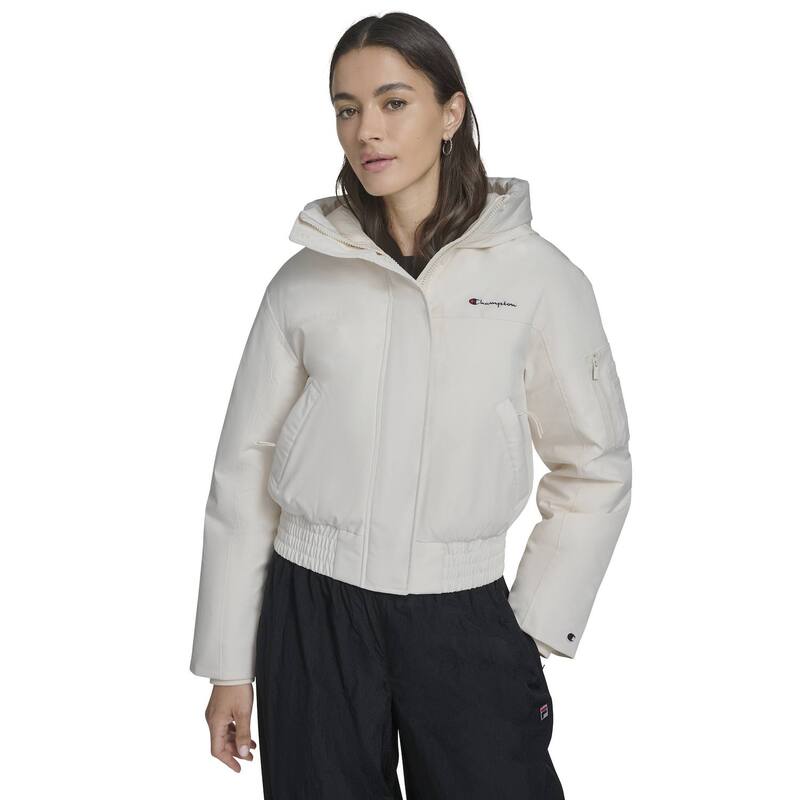 チャンピオン レディース アウター ジャケット・ブルゾン クロップド Juniors' Champion Cropped Hooded Ski Bomber Jacket White ホワイト