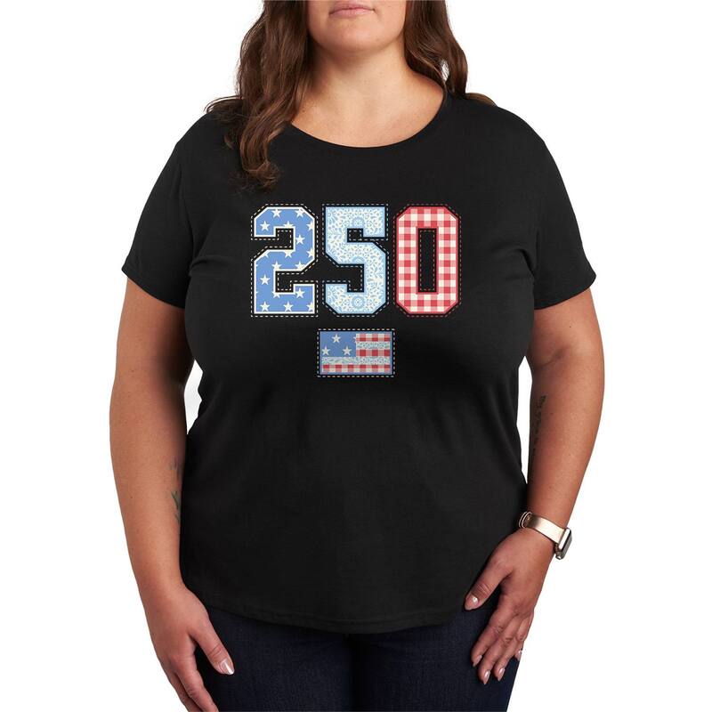 アニメキャラクター レディース トップス Tシャツ プラスサイズ パッチワーク グラフィック Licensed Character Plusize USA 250 Americana Patchwork Graphic Tee Black ブラック
