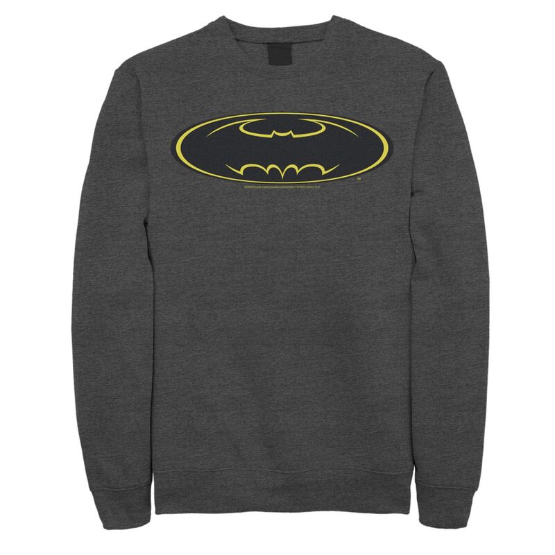 アニメ文字記号 レディース トップス プルオーバー 流汗 ロゴタイプ Licensed Character Men\u0027s DComics Batman Yellow Line Chest Logo Sweatshirt Charcoal Heather 濃灰色
