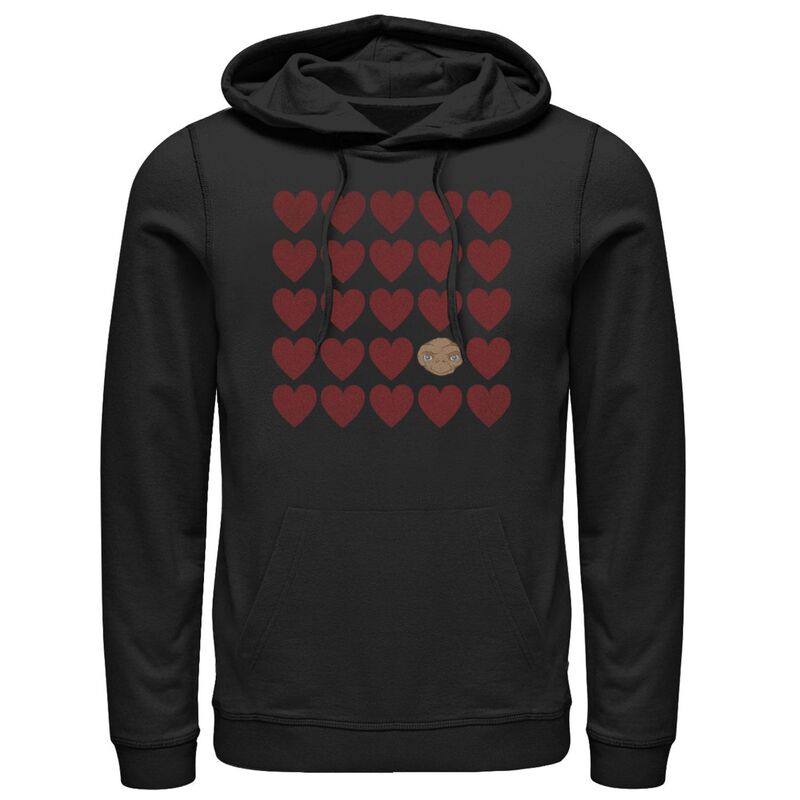 アニメ文字記号 レディース トップス プルオーバー パーカー Licensed Character Men\u0027s E.T. Red Heart Grid Head Shot Hoodie Black 黒いこと