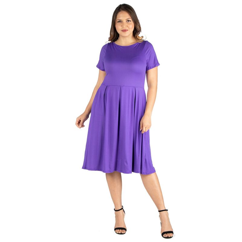 24 セブンコンフォート レディース トップス ワンピース プラスサイズ ミディ Plusize 24seven Comfort Apparel Short Sleeve Midi Skater Dress With Pockets Lilac ライラック｜ReVida 店