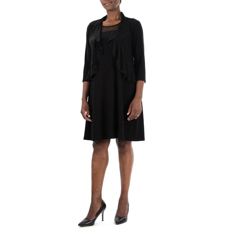 ニナレオナルド レディース トップス ワンピース フリル Women's Nina Leonard Ruffle Bolero & Dresset Black ブラック｜ReVida 店