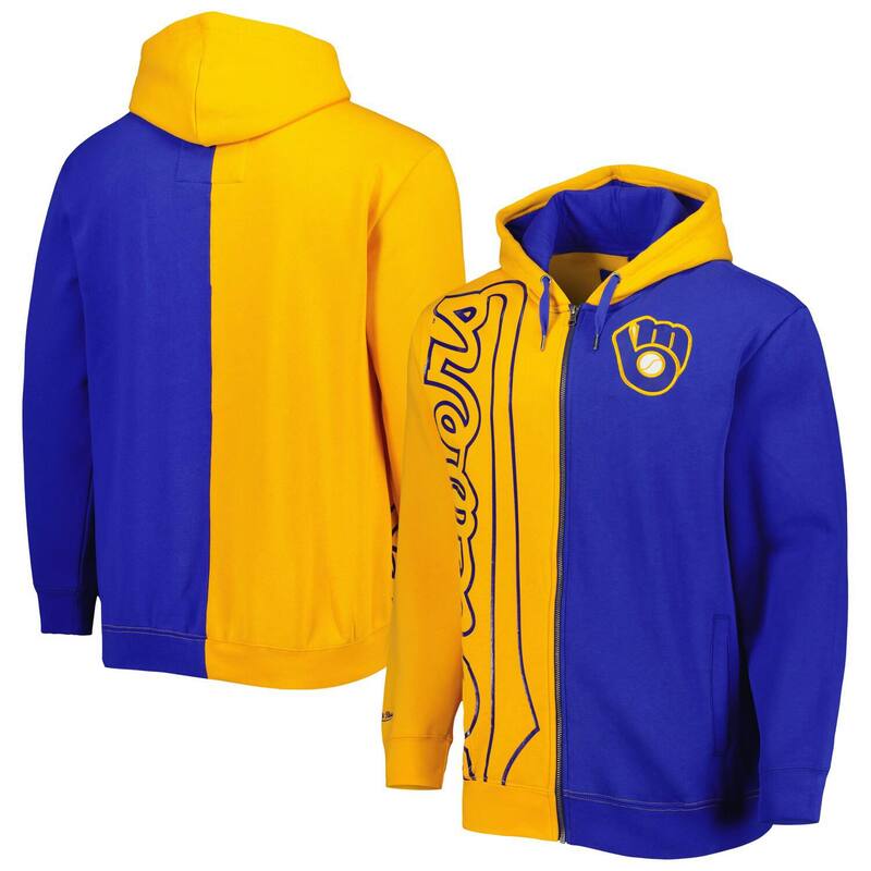 アンブランデッド レディース トップス Tシャツ フリース パーカー Unbranded Men's Mitchell & Ness Gold/Royal Milwaukee Brewers Fleece Full-Zip Hoodie Brw Gold ゴールド