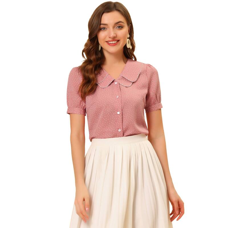アレグラ ケー レディース トップス シャツ ドット ALLEGRA K Women's Polka Dots Peter Pan Collar Short Sleeve Summer Shirtopink ピンク