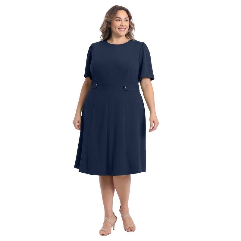 ロンドンタイムス レディース トップス ワンピース プラスサイズ ミディ Plusize London Timeshort Sleeve Fit & Flare Midi Dress Navy ネイビー