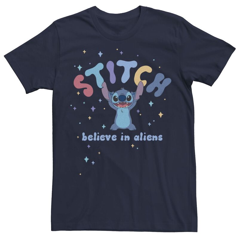 アニメキャラクター レディース トップス Tシャツ グラフィック Licensed Character Disney's Lilo & Stitch Believe in Alienstars Juniors' Boyfriend Graphic Tee Navy ネイビー