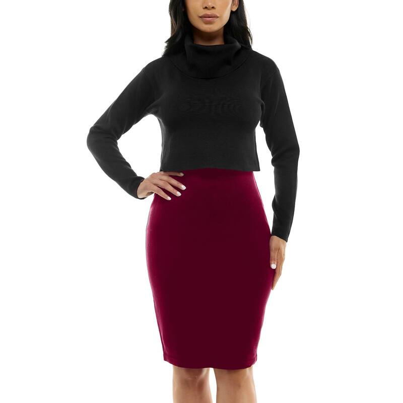 ニナレオナルド レディース トップス ワンピース セーター カラーブロック Women's Nina Leonard Colorblock Cowl Neck Sweater Dressangria Black ブラック