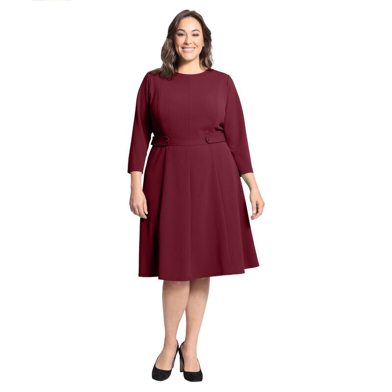 英国の首都タイムス レディース トップス 衣装 つけ加える大きさ midi Plusize London Times 3/4 Length Sleeve Fit \u0026 Flare Midi Dress Burgundy バーガンディ