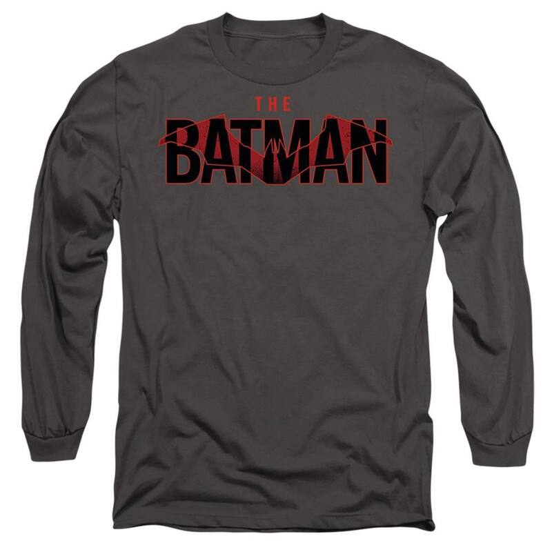 アニメ文字記号 レディース トップス プルオーバー ロゴタイプ Licensed Character The Batman Logo With Red Bat Long Sleeve Adult-shirt Charcoal 濃灰色