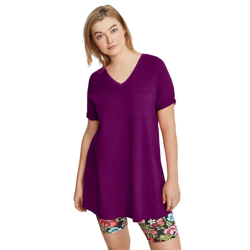 Ellos レディース トップス Tシャツ Vネック プラスサイズ ニット ellos Plusize Stretch Knit V-Neck Short Sleeve Chest Pocketunic Boysenberry