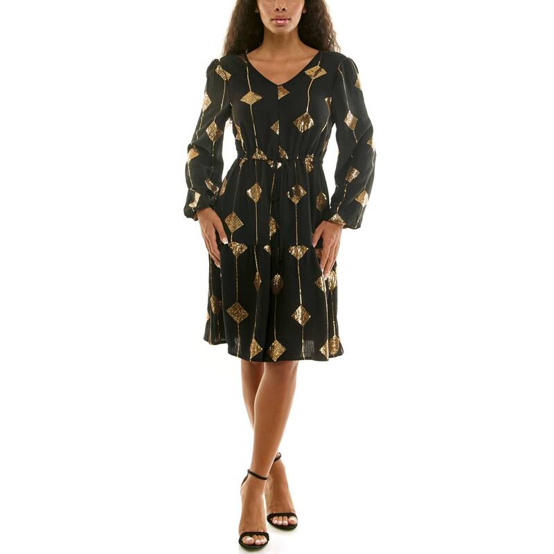 ニナレオナルド レディース トップス ワンピース バルーンスリーブ ミニ スパンコール Women's Nina Leonard Balloon Sleeve Sequin Mini Dress Black ブラック｜ReVida 店