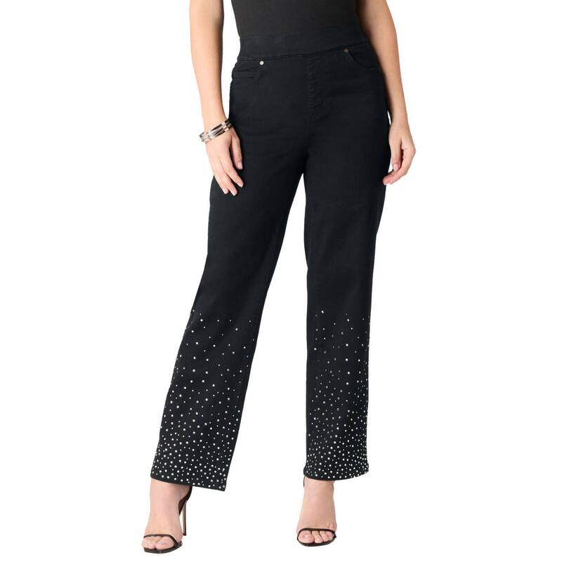 ロアマンズ レディース ボトムス デニムパンツ ワイドレッグ プラスサイズ Roaman's Women's Plusize 360 Degree Stretch Wide Leg Jean Black Jewel Ombre ブラック