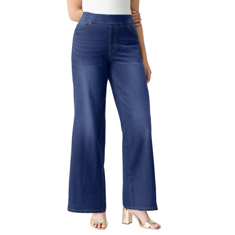 ロアマンズ レディース ボトムス デニムパンツ ワイドレッグ プラスサイズ Roaman's Women's Plusize 360 Degree Stretch Wide Leg Jean Dark Wash