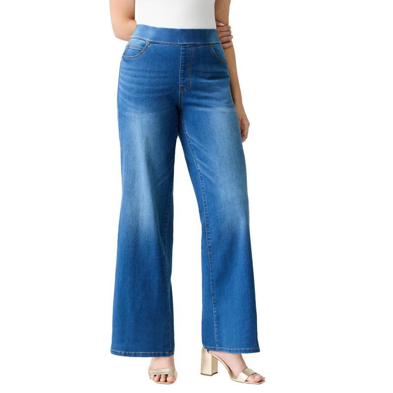 ロアマンズ レディース ボトムス デニムパンツ ワイドレッグ プラスサイズ Roaman's Women's Plusize 360 Degree Stretch Wide Leg Jean Medium Stonewash