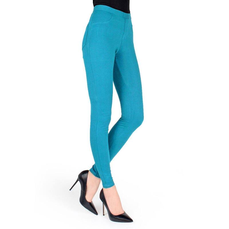 メモイ レディース ボトムス 心地好いズボン下 綿織物 レギンス MeMoi Pants-style Cotton Blend Leggings Pagoda Blue 青み