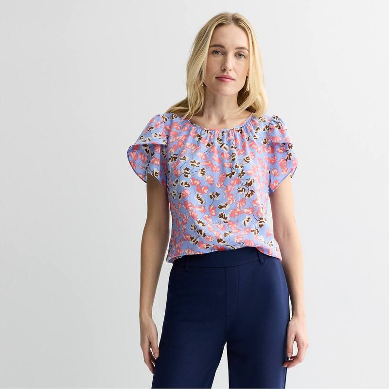 ナインウェスト レディース トップス シャツ プチ ブラウス Petite Nine Westulip Sleeve Blouse Multi Luisa Floral マルチカラー