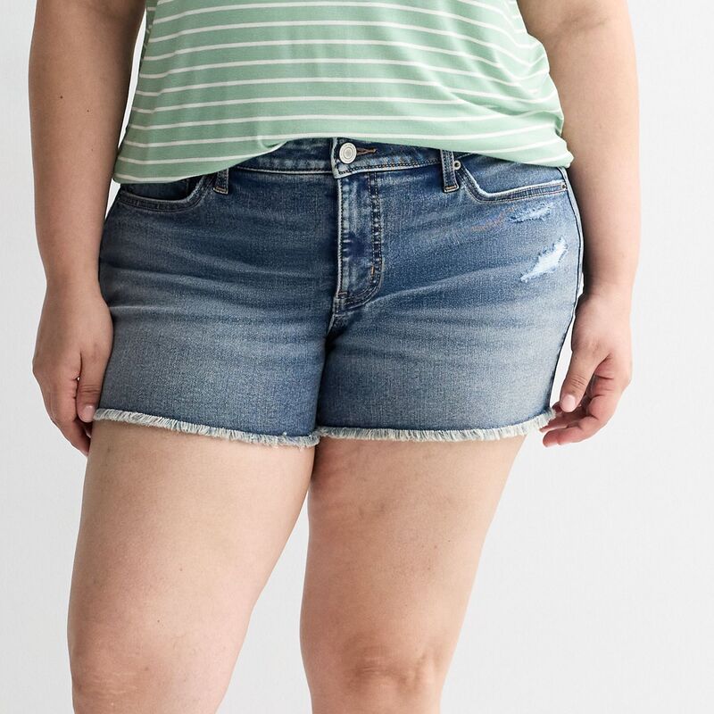 エスオー レディース ボトムス ハーフパンツ・ショーツ ローライズ プラスサイズ ミディ ショートパンツ Juniors' Plusize SO Low Rise Midi Shorts Medium Tint Destructed