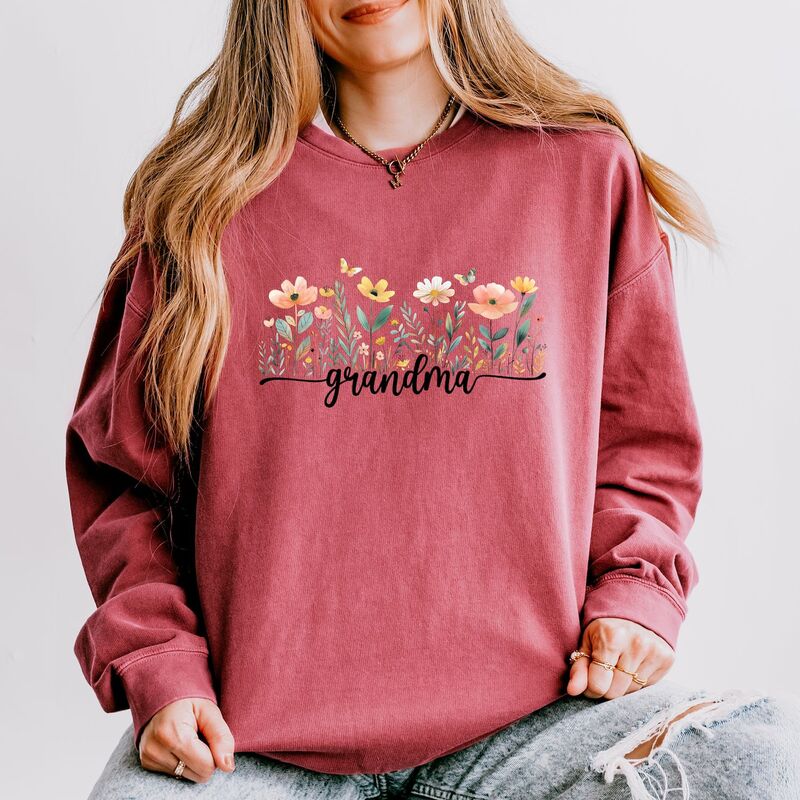 Simply Sage Market レディース トップス Tシャツ スウェット Simply Sage Market Grandma Watercolor Flowers - Women's Lightweight Garment Dyed Sweatshirt Crimson クリムゾン|ReVida 店